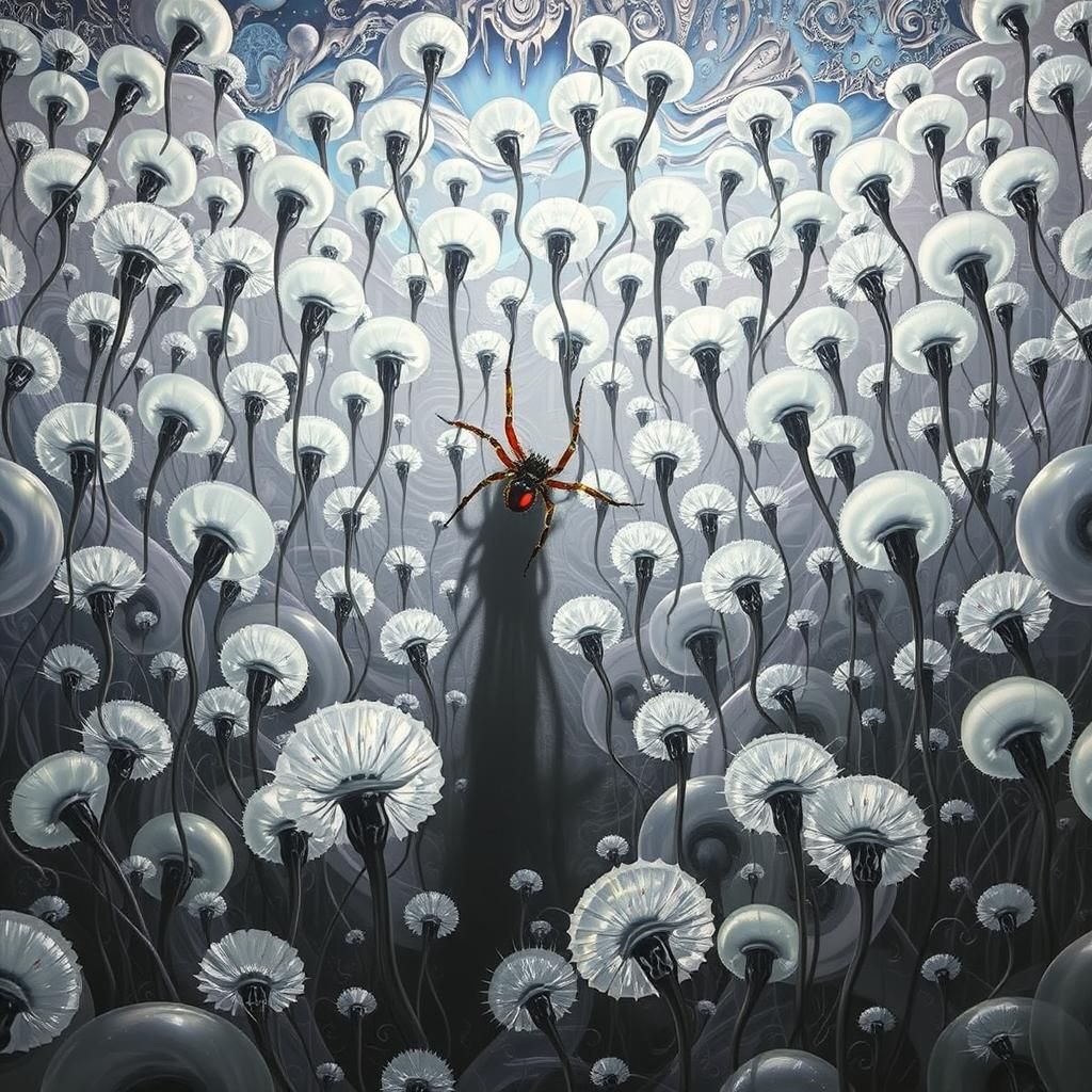 Elastic glass  flora stretching and twisting in a vast surre...