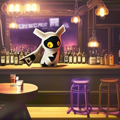 Mimikyu in Bar: Detailed Fantasy Concept Art