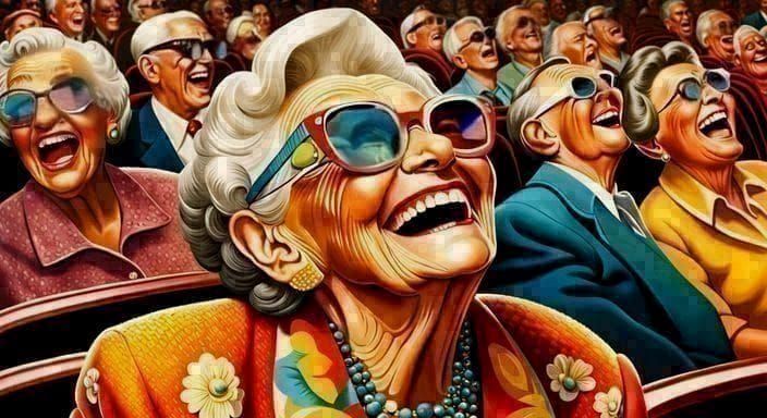 Granny Takes In A 3D Movie With 3D Glasses