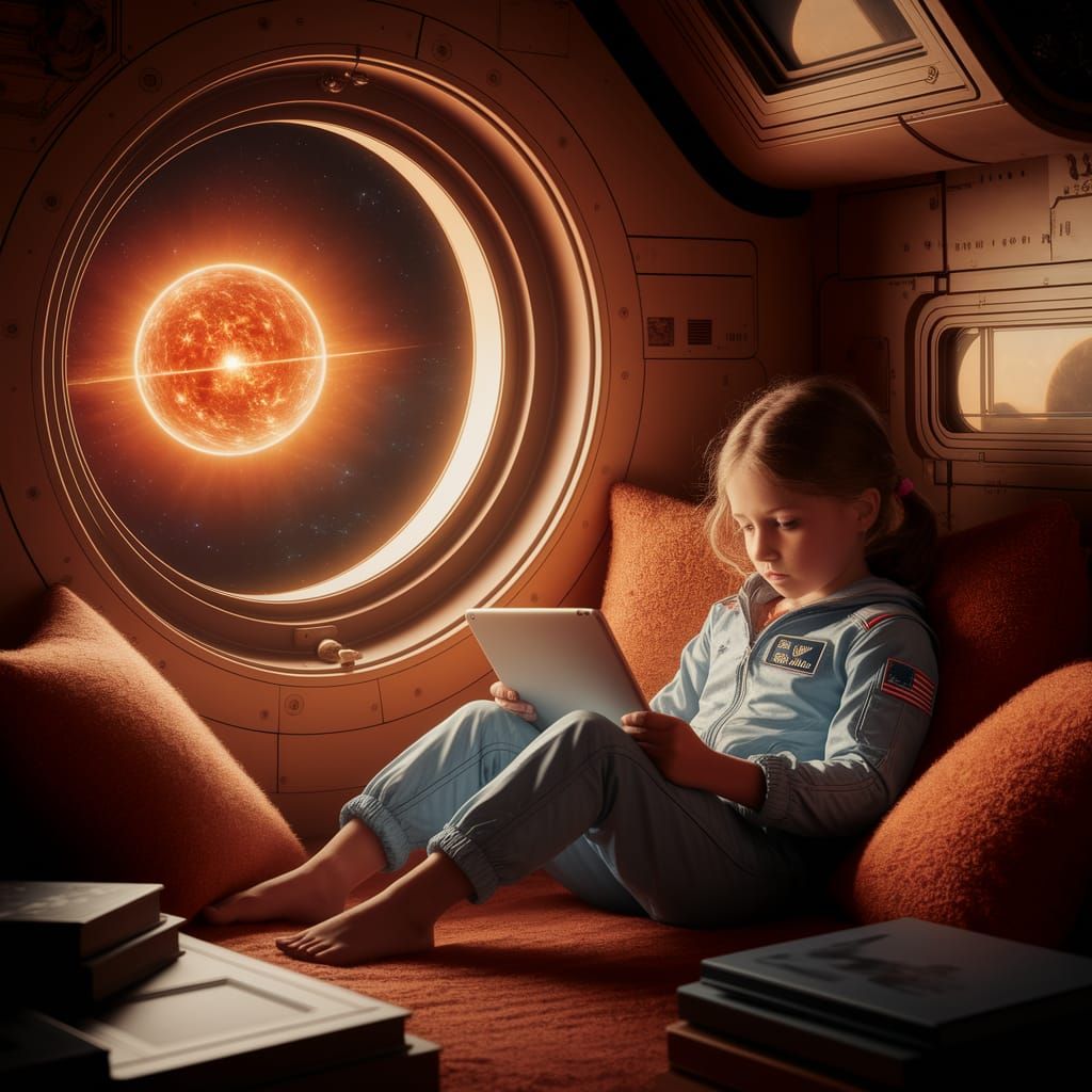 Contemplative Girl Gazing at Fiery Star