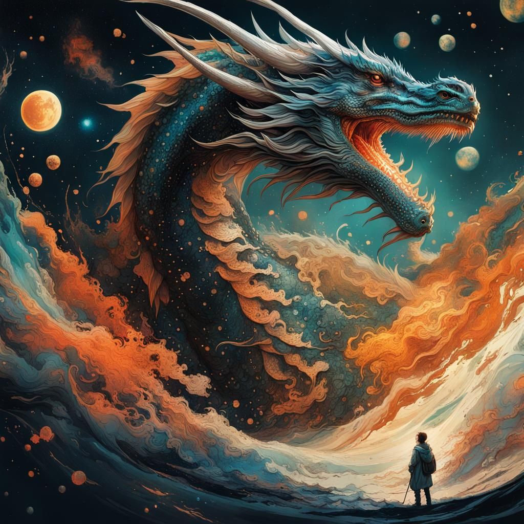 Dragon Floating in Space: Hyperrealistic Fantasy Art