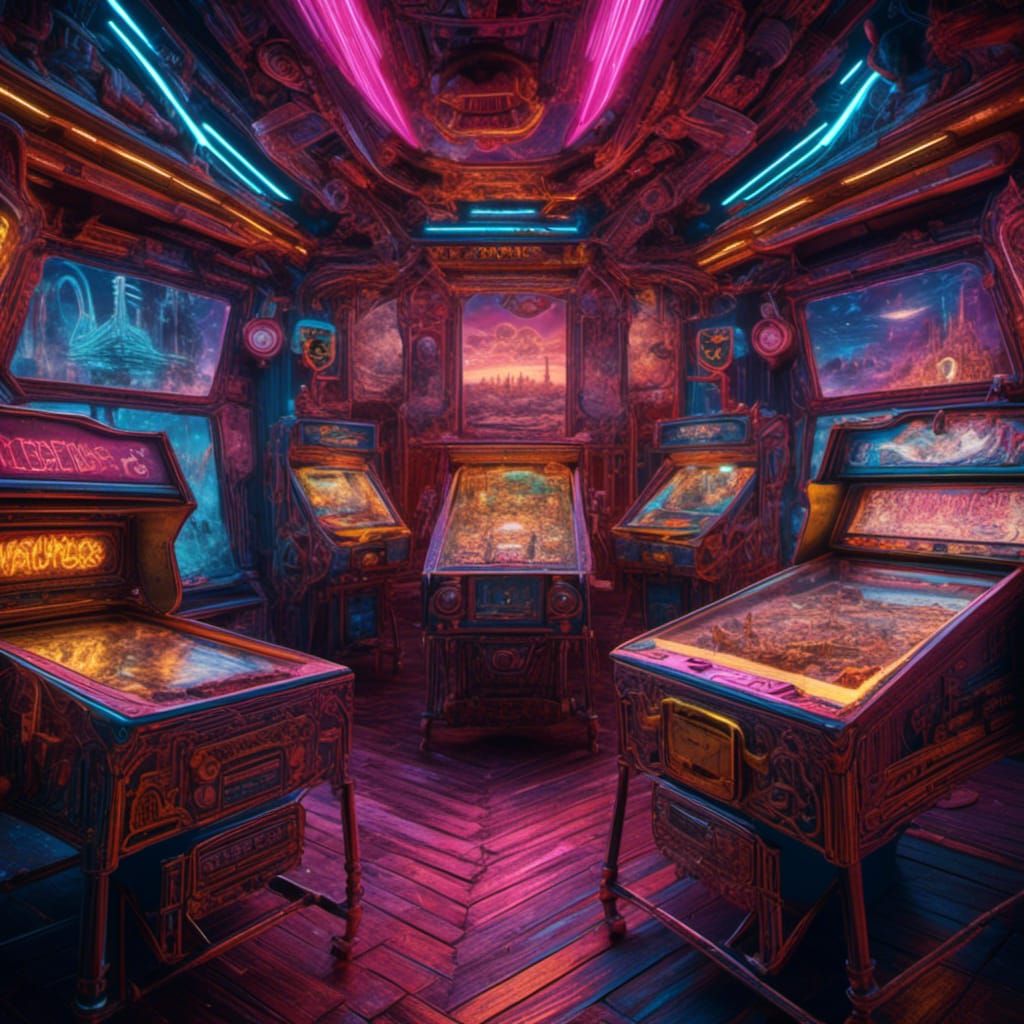Cyberpunk Pinball Machine in Detailed Matte Painting