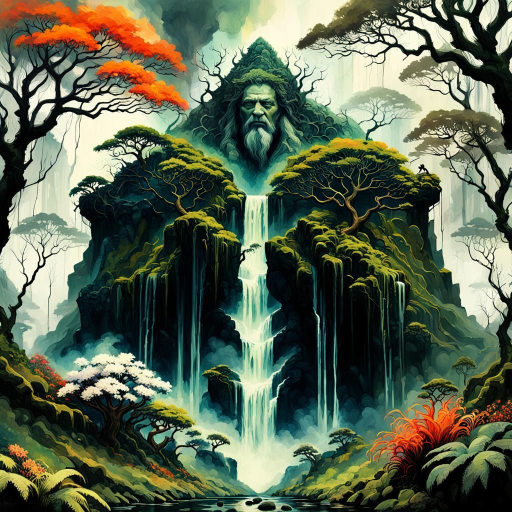 Druid in Jungle: Dynamic Ink Painting Portrait