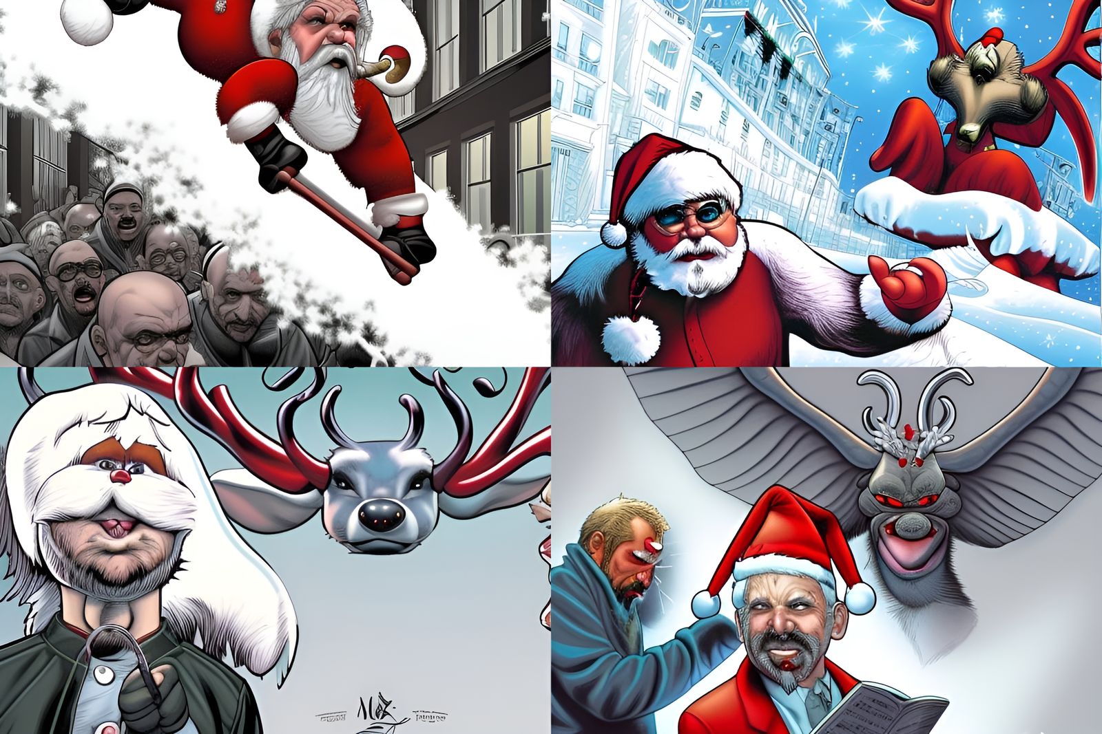 Evil Rudolph and Santa in Comic Book Art