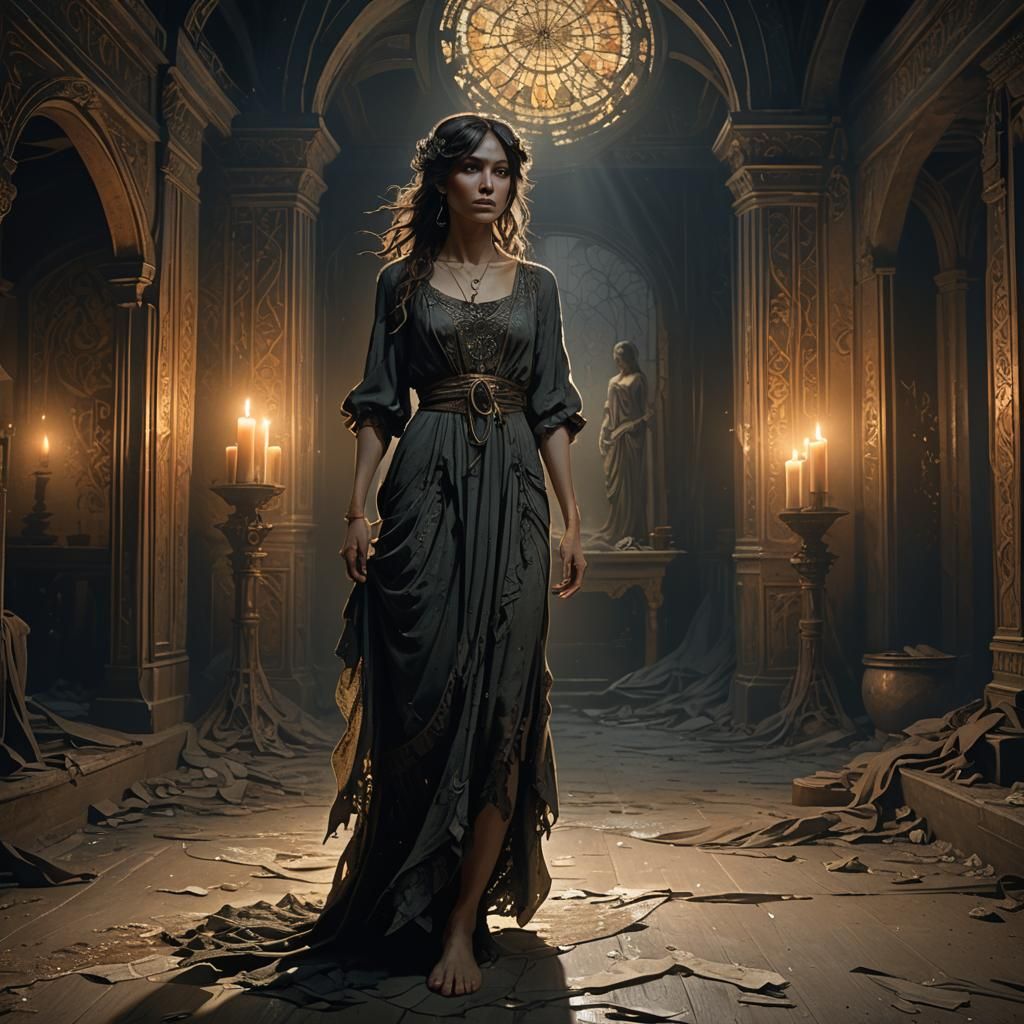 Dark Fantasy Woman in Abandoned Room