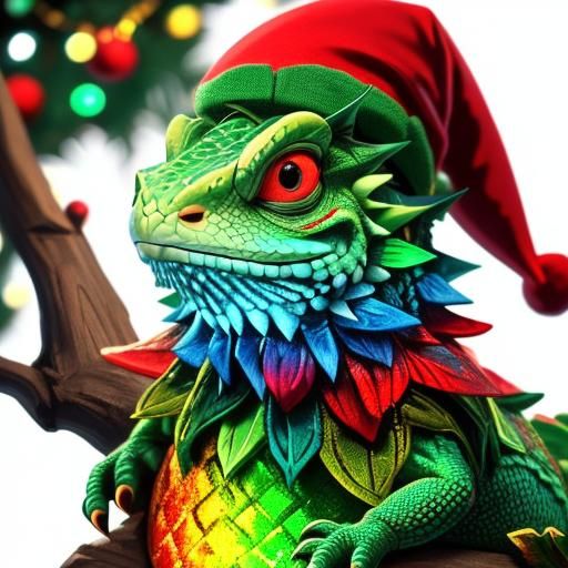 Bearded Dragon Festive Portrait with Christmas Hat