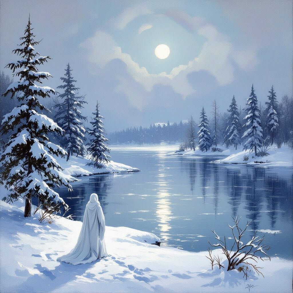 Serene Winter Landscape with Figure, Impressionist Style
