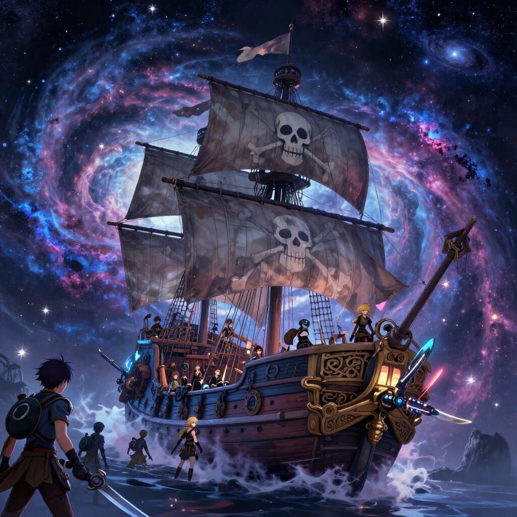 Pirate Ship in Nebula - 3D Anime Art Style