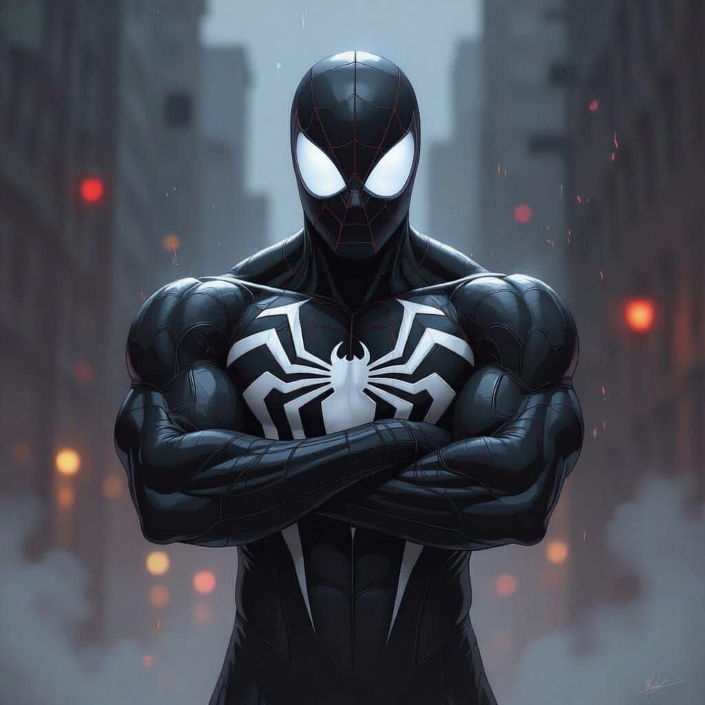 Muscular Superior Spiderman In Symbiote Suit