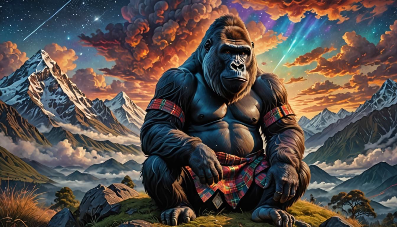 Psychedelic Gorilla in Himalayas: Hyper-Realistic Art