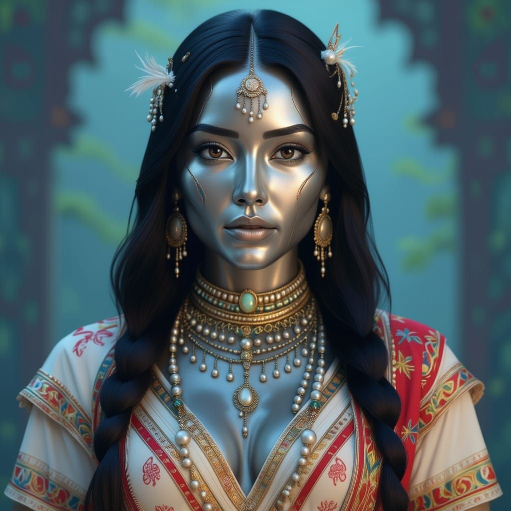 Beautiful Robot Woman in Asian Hill Tribe Attire with Pearl ...