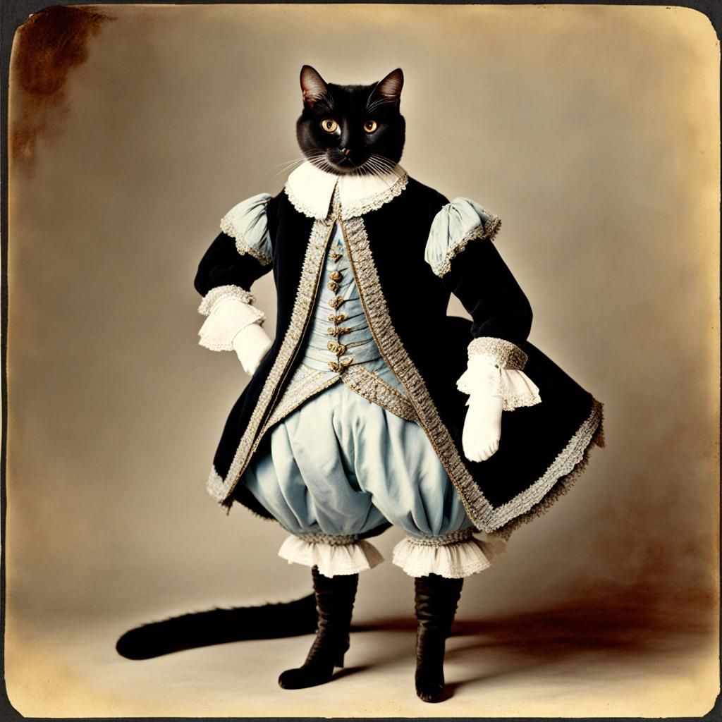 Cat in historic puffy breeches.