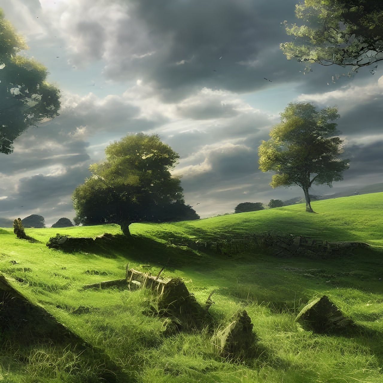 Peaceful British Countryside Landscape in Digital Art