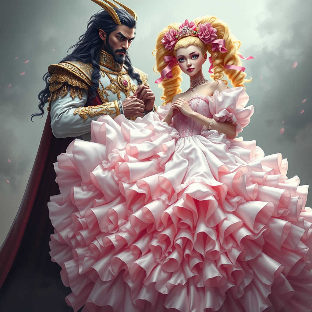 Demon King and Princess Bride in Yoshitaka Amano Style