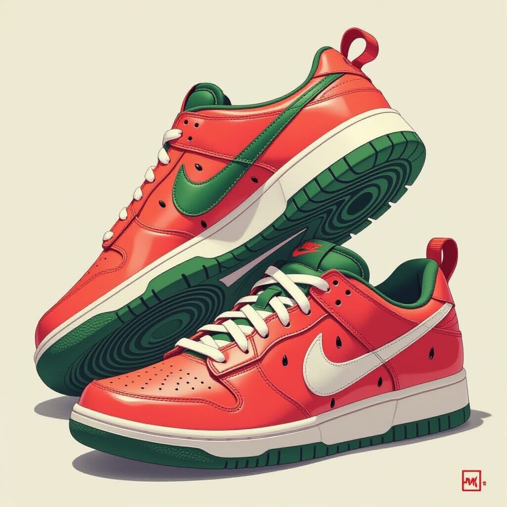Vibrant Nike Shoe with Watermelon Sole in Futuristic Style
