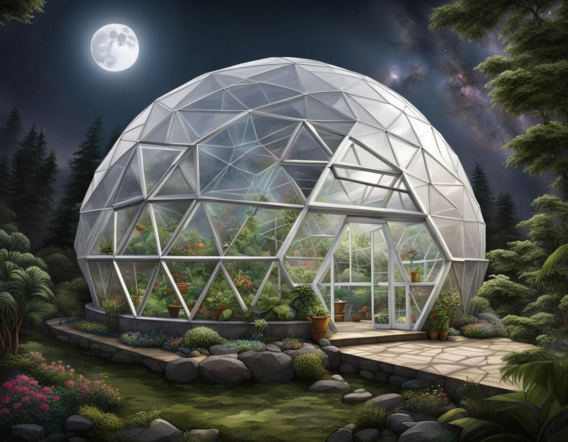 Futuristic Geodesic Greenhouse on the Moon
