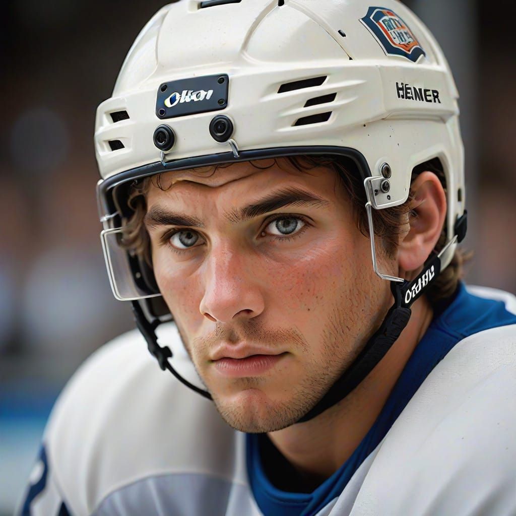 Athlete's Intense Focus on the Hockey Game