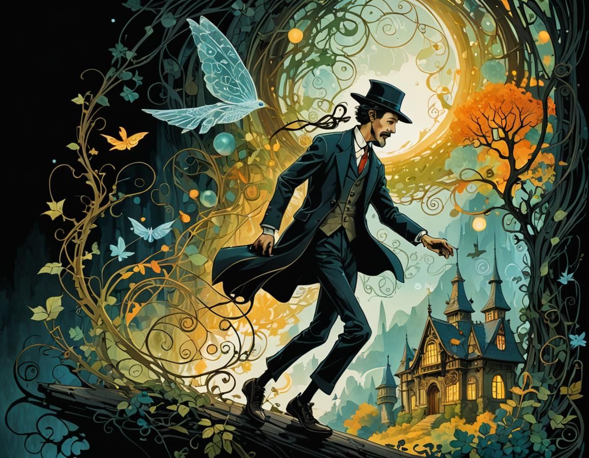 Ghibli-esque Wizards Fly a Fractal Plane