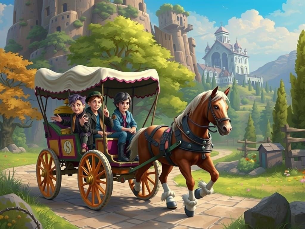 Circus Car on Brick Road with Punks, Artstation Concept Art