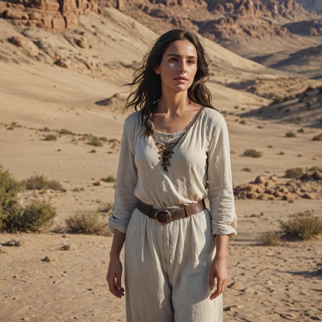 Mary Magdalene in Desert Landscape, Detailed Digital Art