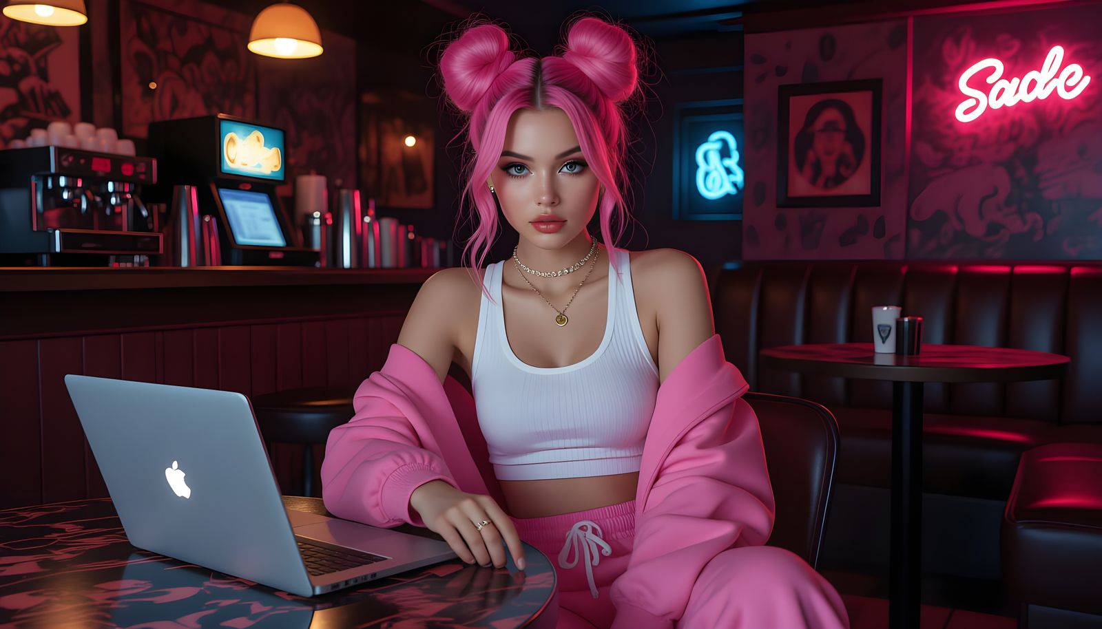 Nightclub Scene with Girl at Laptop in Photo-Realistic 4K