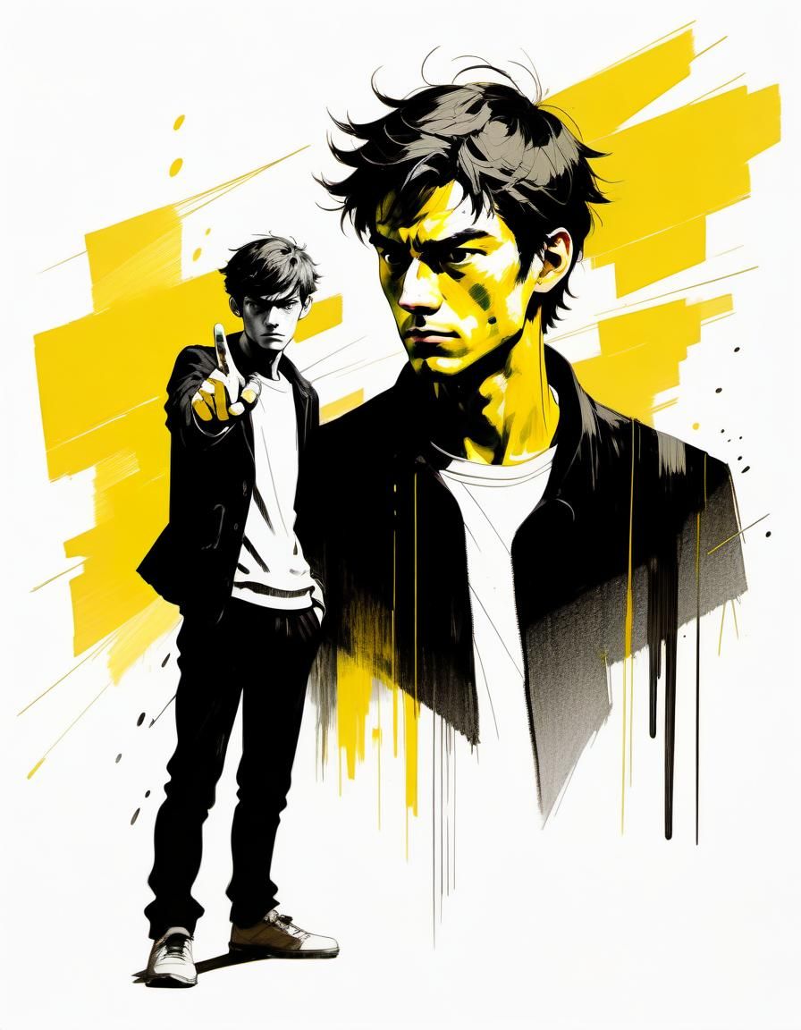 Aggressive Anime Man with Sharp Lines and Shadows