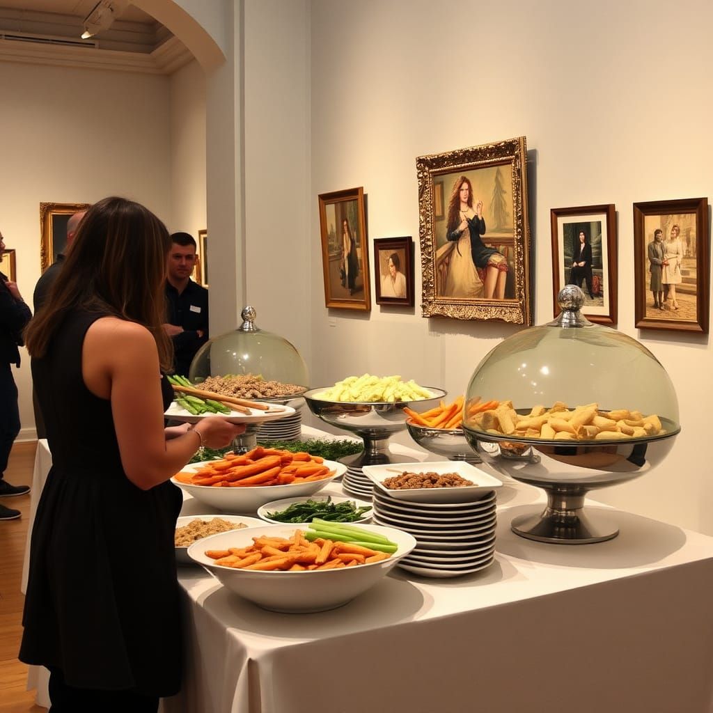 Buffet at Art Exhibition in Gallery