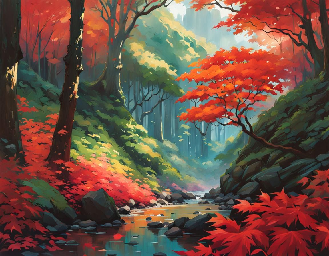 Lush Hawaiian Maple Forest in Manga Style