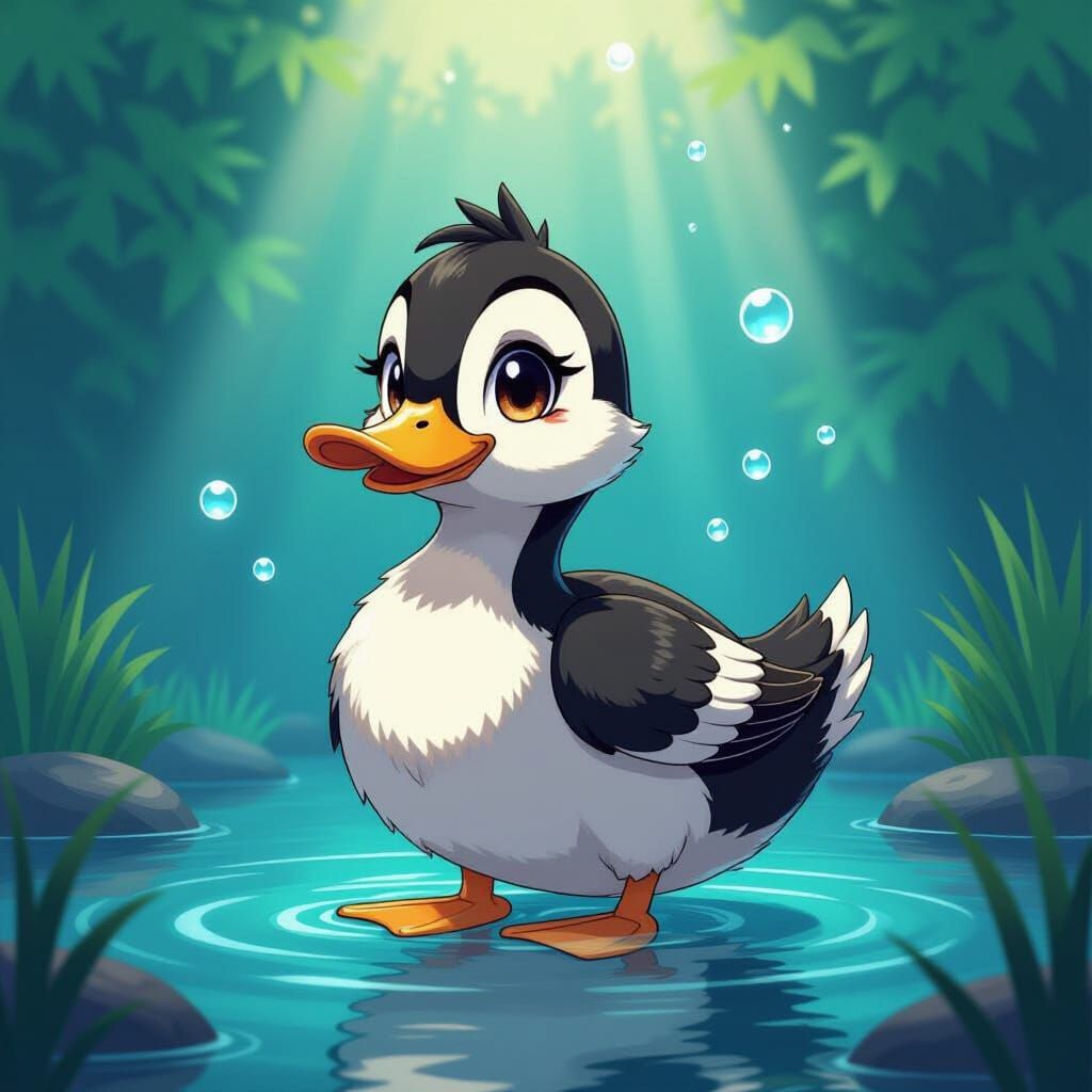 Adorable Duck in Manga Style Anime Wallpaper