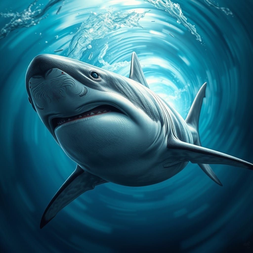 Sleek Gray Shark Dominates Hyperrealistic Concept Art Frame