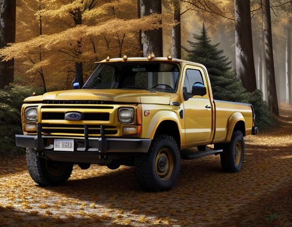 Vibrant Yellow Truck Thrives in Autumnal Forest