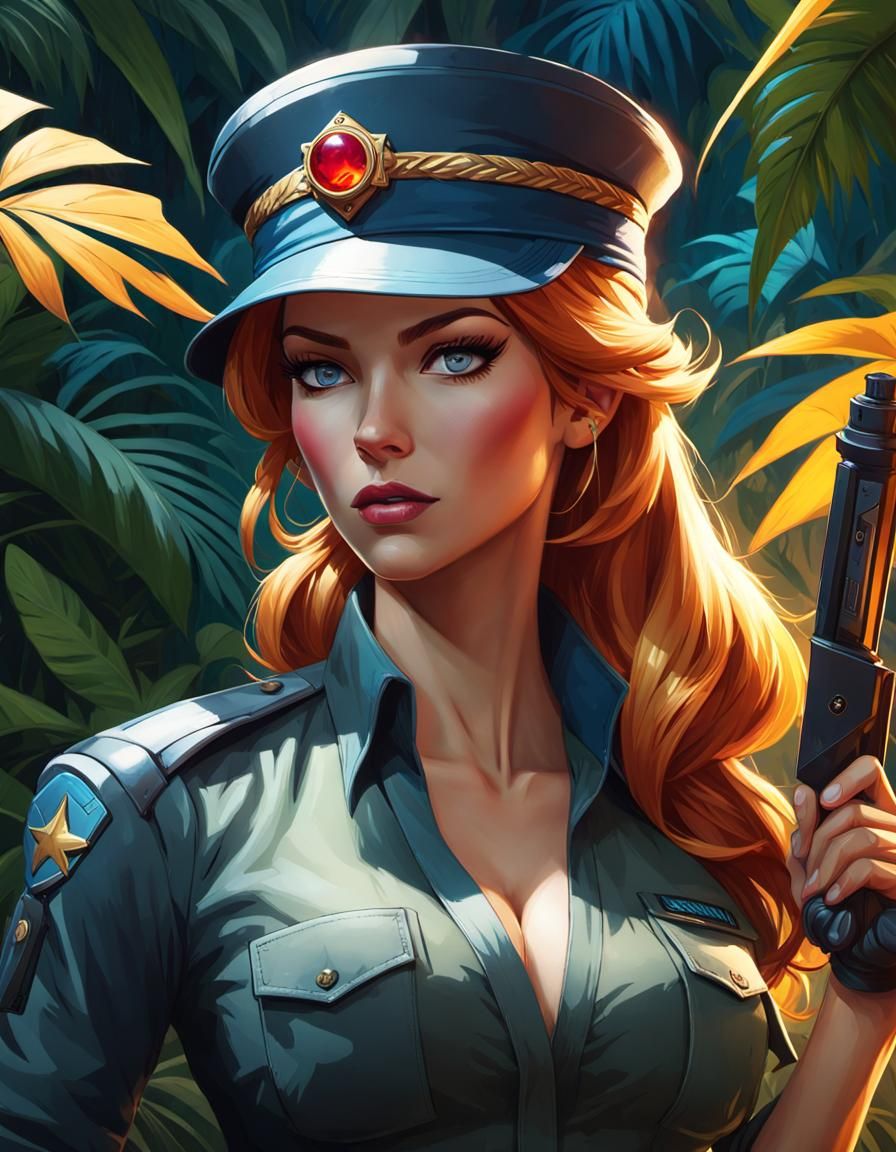 Sunset Shimmer Spy Portrait in Jungle, Hyperdetailed Art