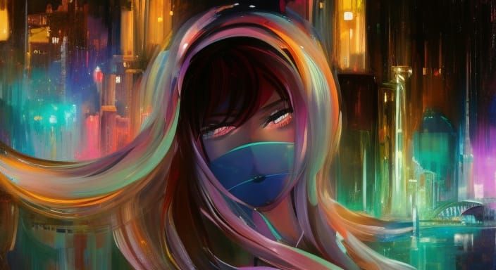 Mystic in Cyberpunk Cityscape, Digital Portrait