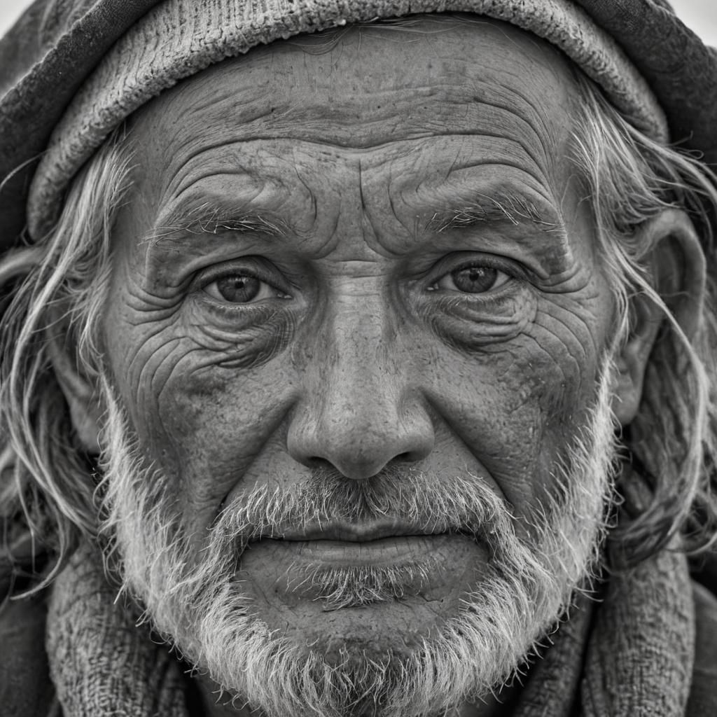 Old Fisherman: Black and White Facial Portrait