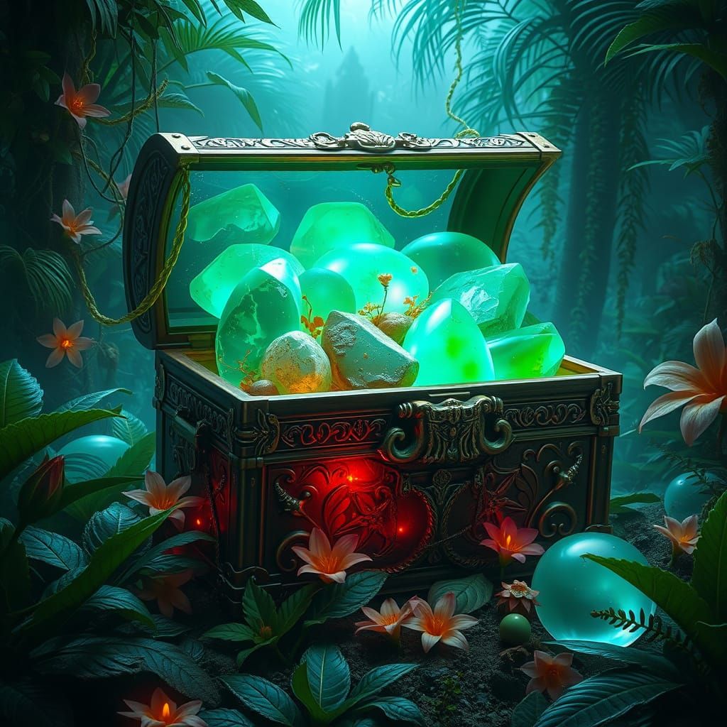 Lush Jungle Treasure Chest with Jade Stones
