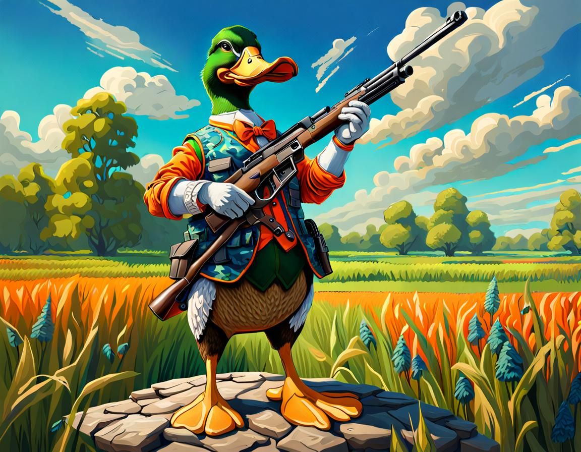 Anthropomorphic Duck Hunter in Maximalist Style
