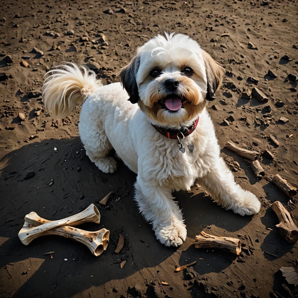 Bichon-Shih tzu mixed breed adult dog.