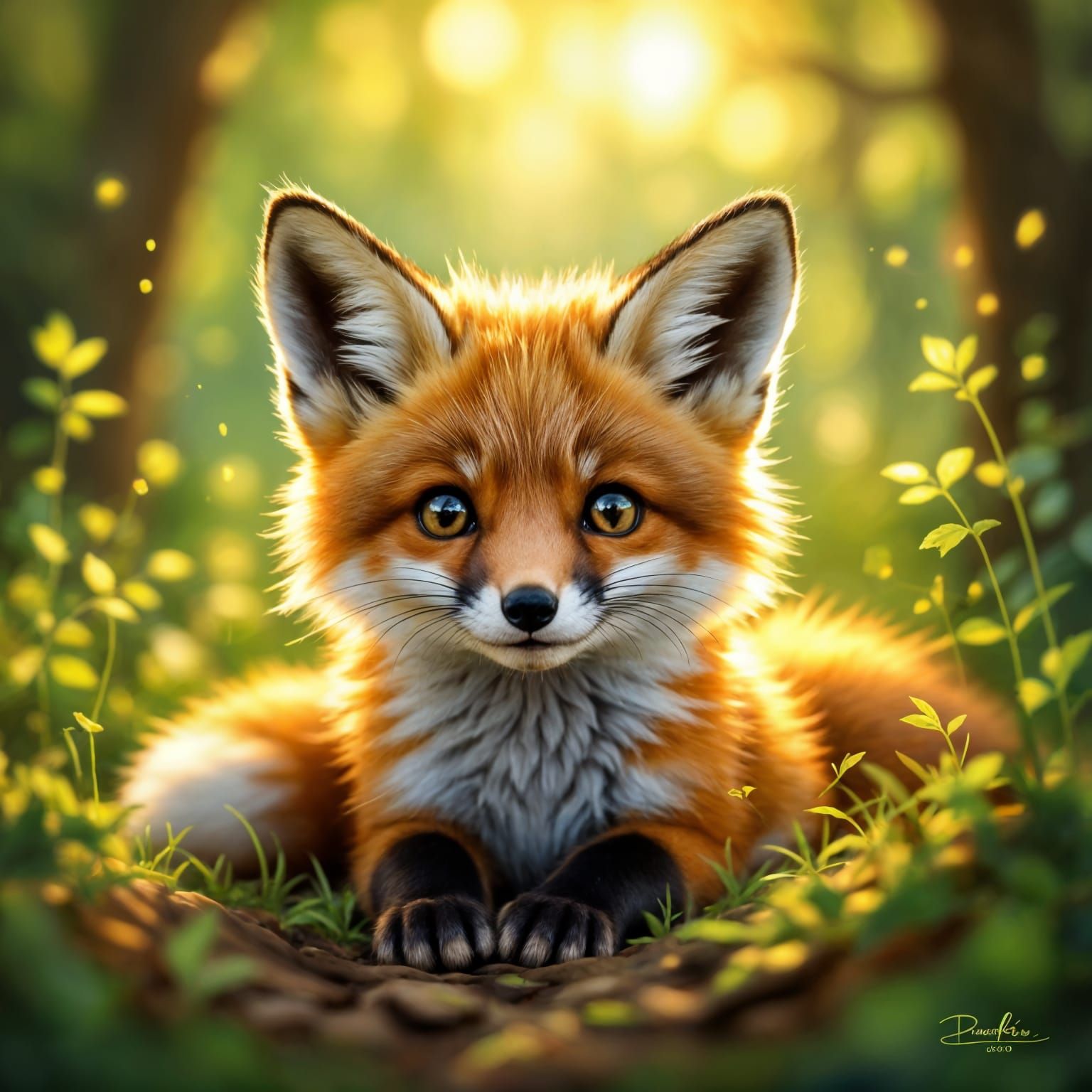 Cute Fox Cub in Forest Setting