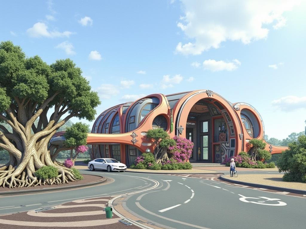 Futuristic Building Protected by Ethereal Tree