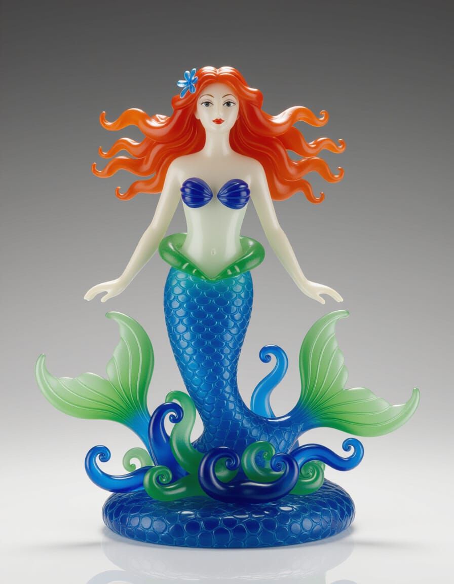 Sea Glass Mermaid Sculpture in Chihuly Style