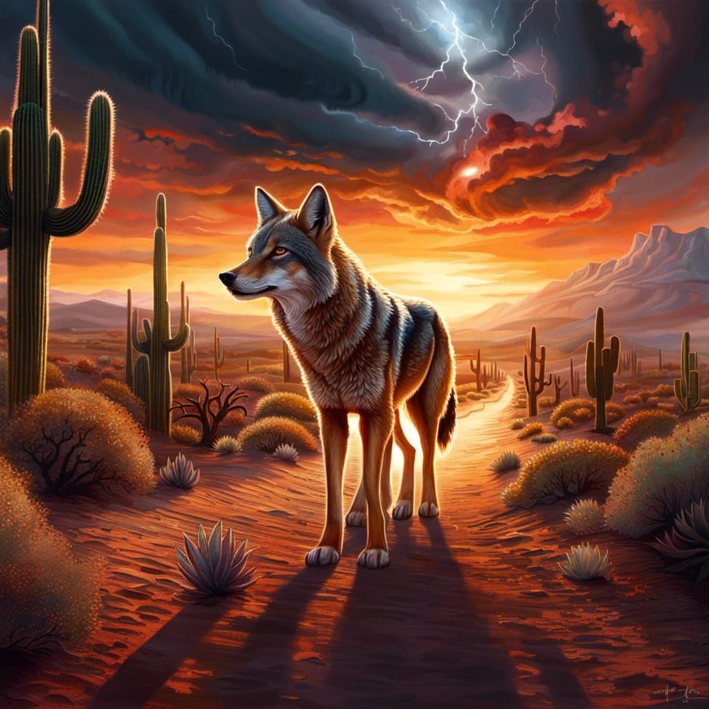 Coyote's Desert Walk: Epic Sunset Art