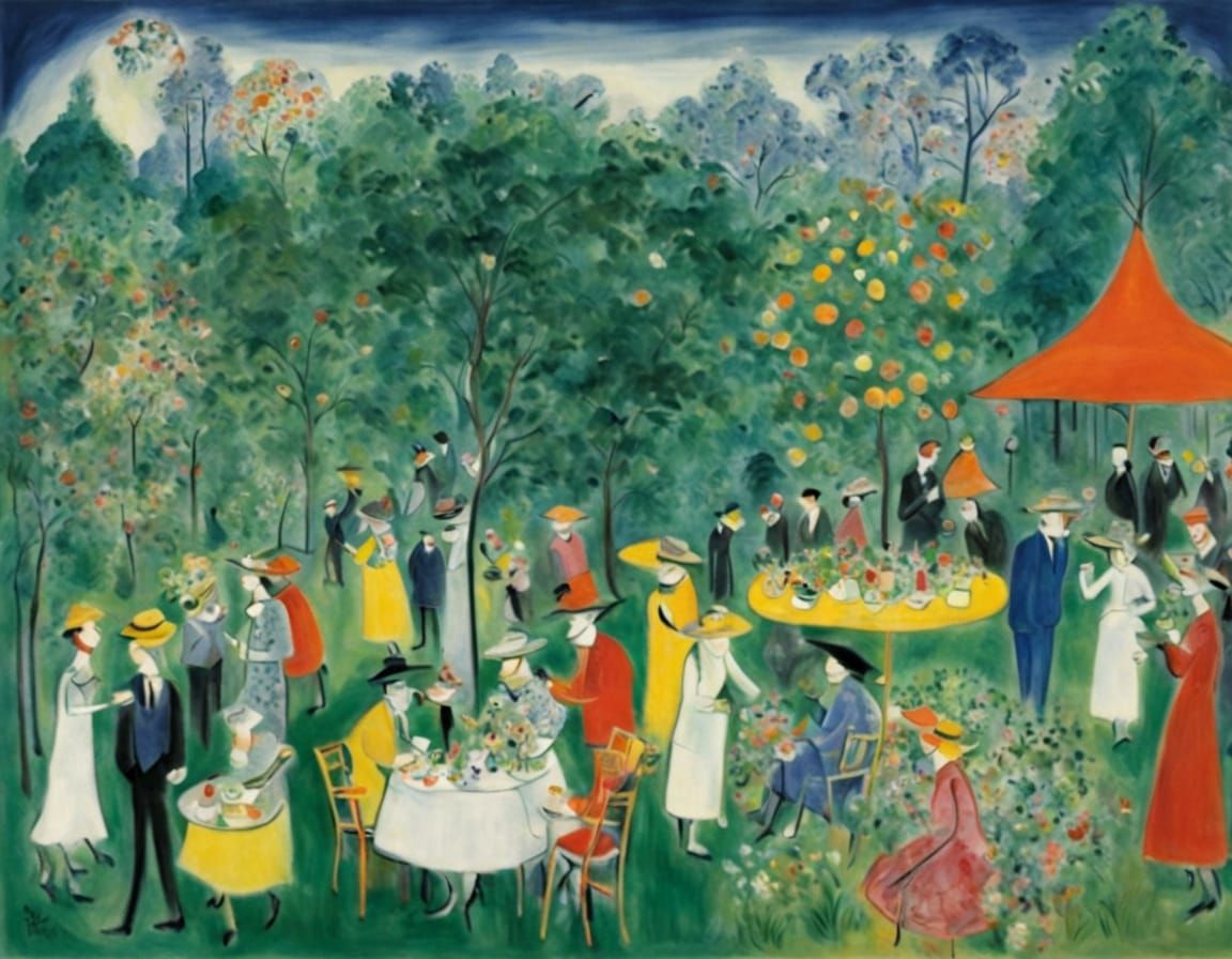 Whimsical Garden Party in Playful, Expressive Style