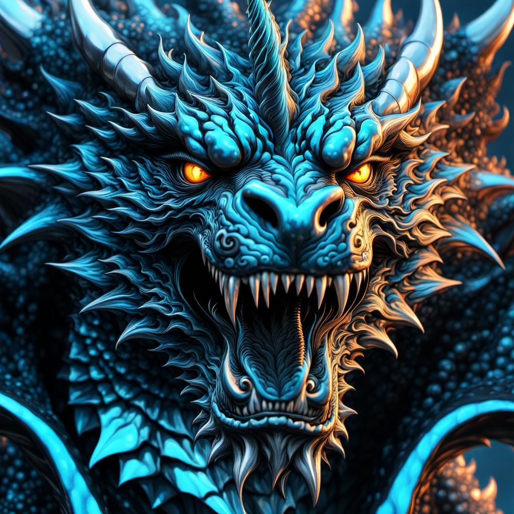 Dragon Bear Demon in Electric Blue Ink