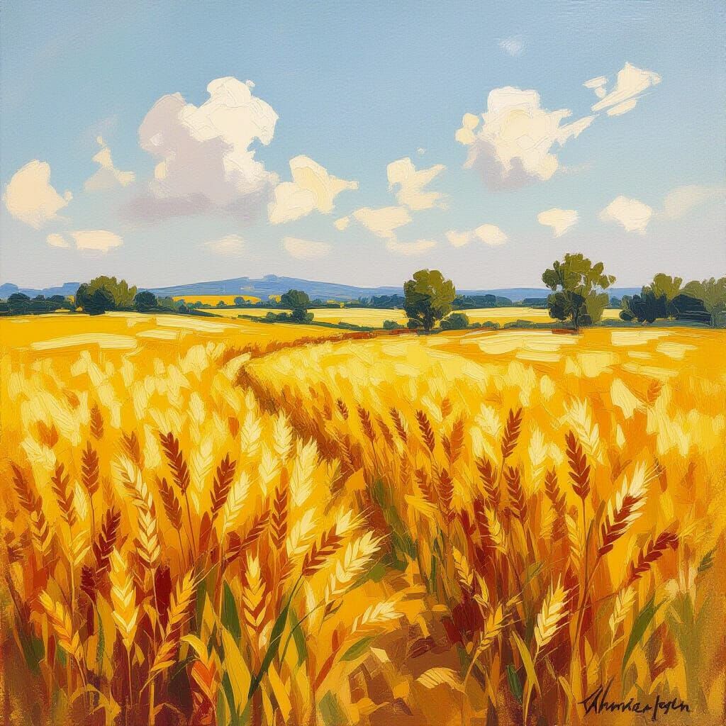 Golden Wheat Field in Impressionist Style