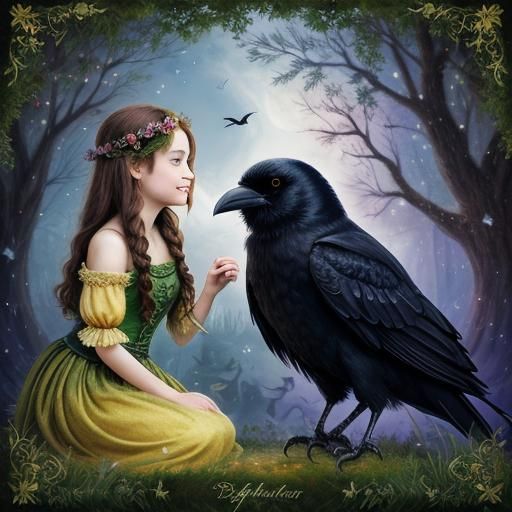 Romantic Fairy Blended with Crow in Dreamy Style