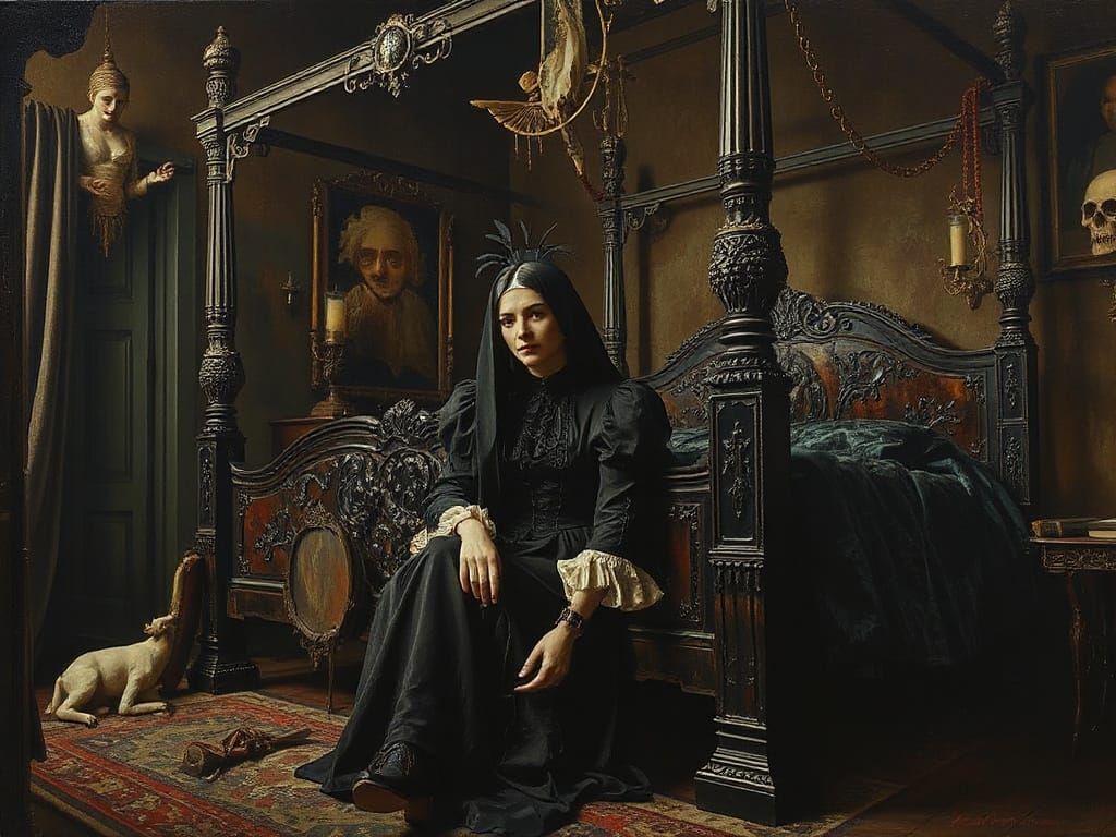 Sister Morphine in Gothic Chamber Oil Painting