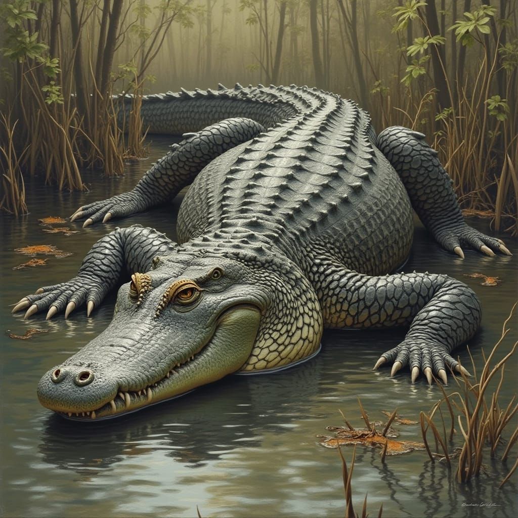 Majestic Swamp Alligator in Earthy Tone Wildlife Art