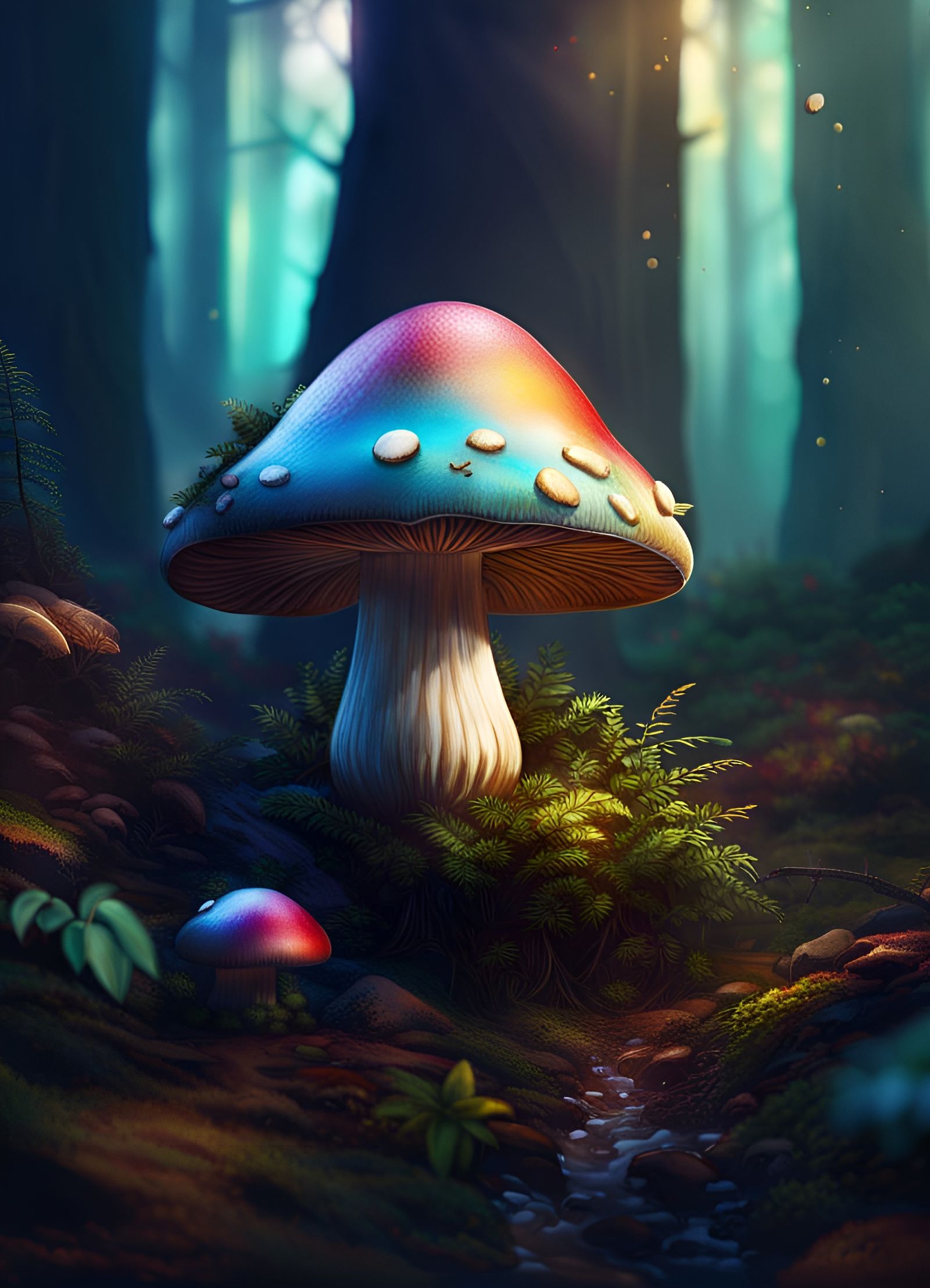 Hyperrealistic Mushroom Splash Art in Forest