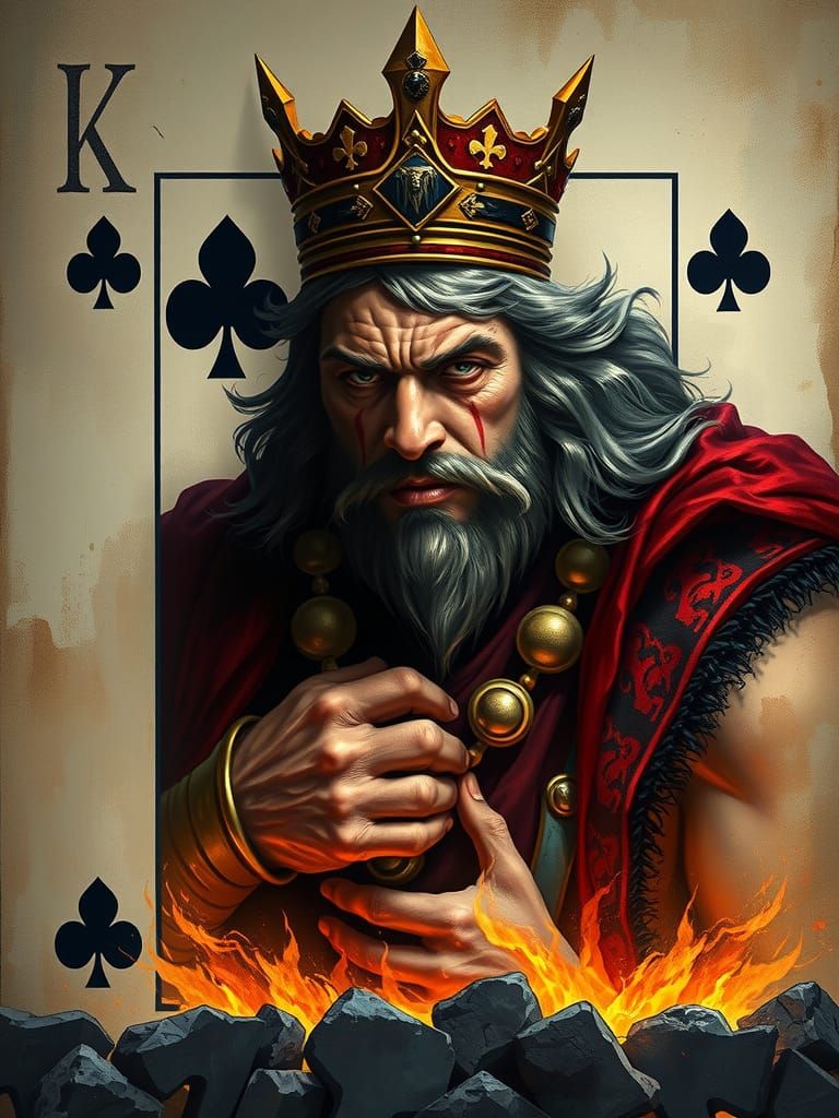Regal King of Clubs Emerges in Cinematic Fantasy Art