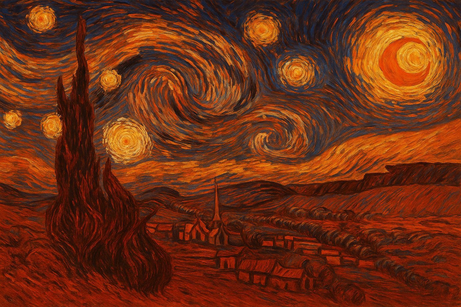 Martian Starry Night as Impasto Painting